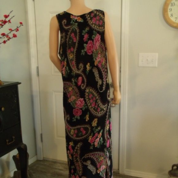Long Black n Purple Lined Paisley Summer Dress - Picture 2 of 7